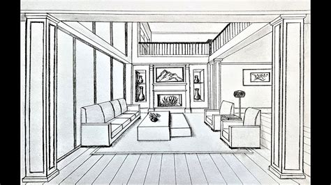 living room drawing|How to draw A Living Room In One Point Perspective.